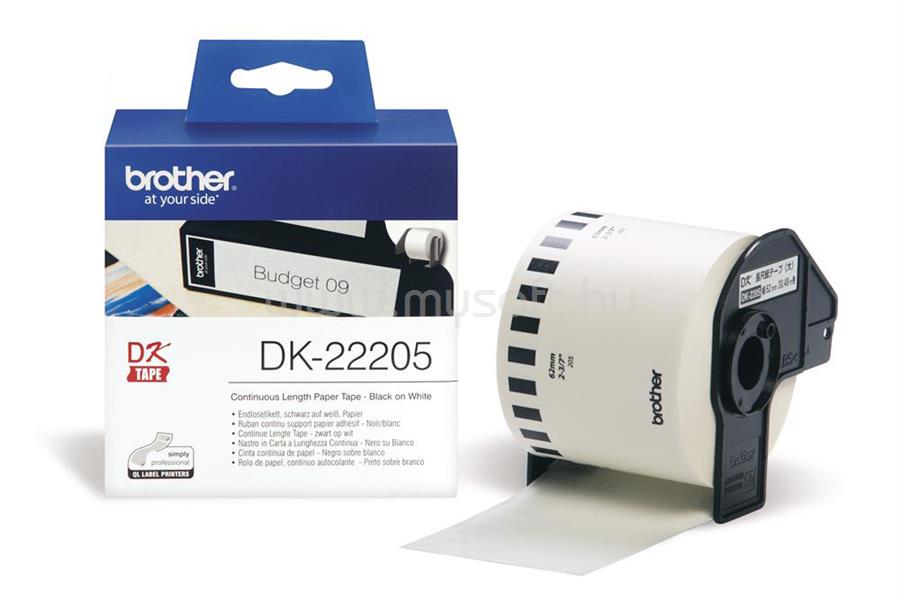 BROTHER DK-22205 fehér alapon fekete folytonos papír címke tekercsben 62mm (30,48m)