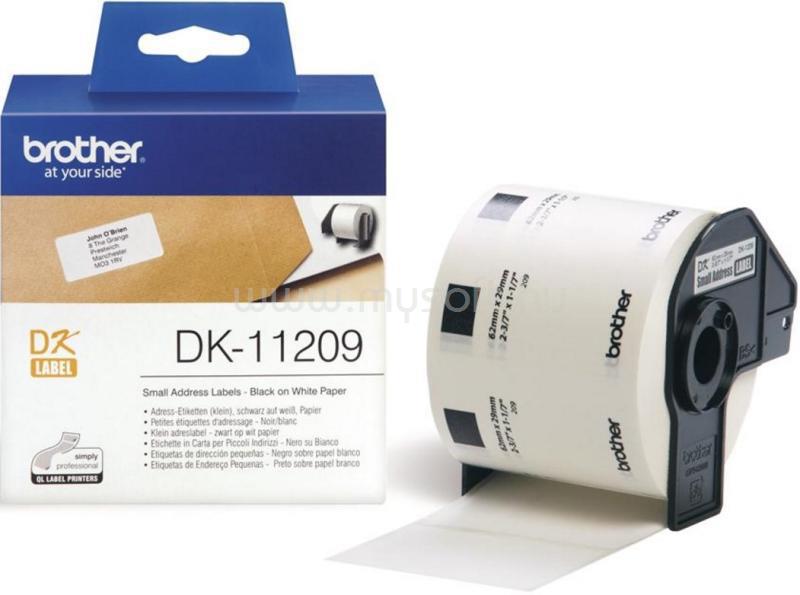 BROTHER DK-11209 fehér alapon fekete címke tekercsben 29mm x 62mm (800 címke/tekercs)