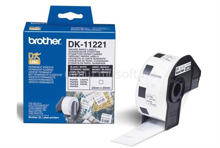 BROTHER DK-11221 fehér alapon fekete címke tekercsben 23mm x 23mm (400 címke/tekercs)