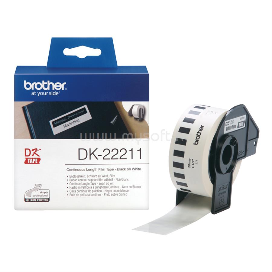 BROTHER DK-22211fehér alapon fekete folytonos filmrétegű címke tekercsben 29mm (15.24m)