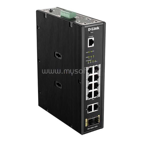 D-LINK DIS-200G-12PS Ipari Switch 12 Port - 8x1000Mbs PoE + 2x1000Mbs + 2xSFP + 1xRJ45 Console Port