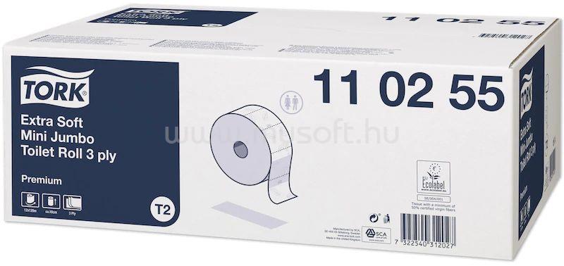 TORK T2 rendszer, Premium Mini Jumbo 3 rétegű, extra puha tekercses toalettpapír (12x120m)