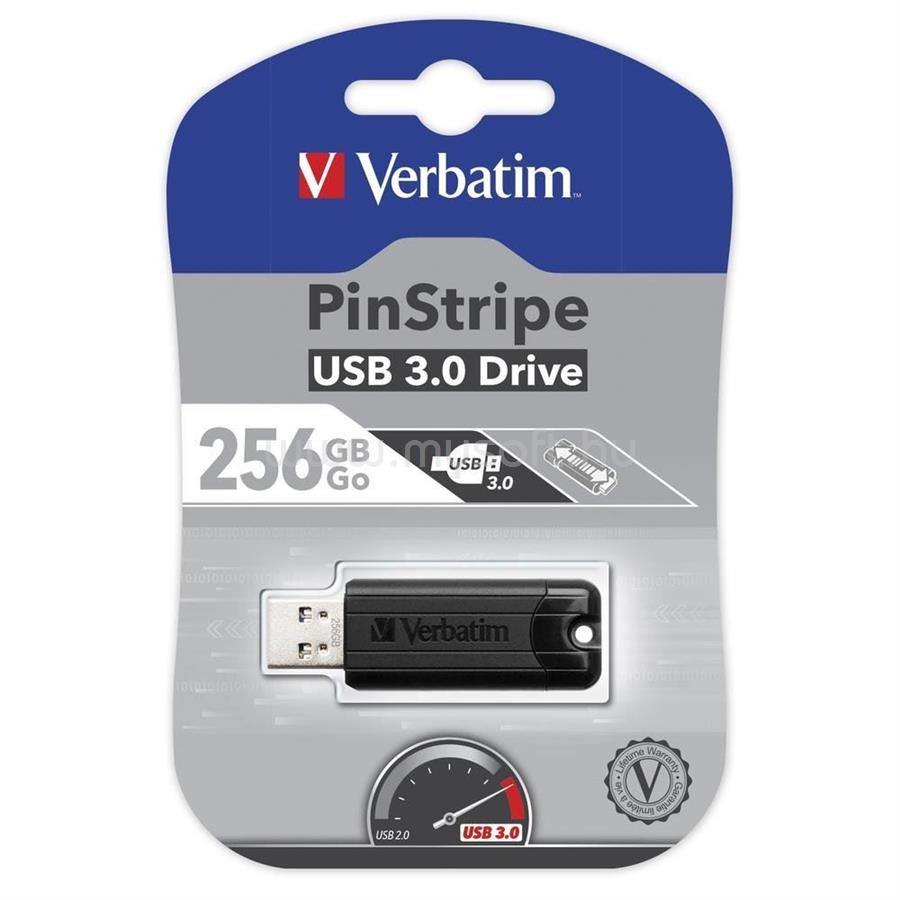 VERBATIM Pen Drive 256GB PinStripe USB 3.0 fekete (49320)