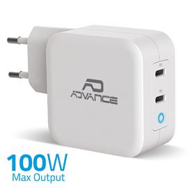 ADVANCE POWERFLEX TURBO 100W telefon töltő adapter (2xUSB-C, 100W, fehér) PD-100G small