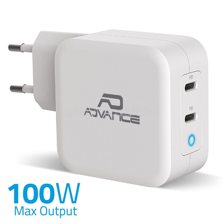 ADVANCE POWERFLEX TURBO 100W telefon töltő adapter (2xUSB-C, 100W, fehér)