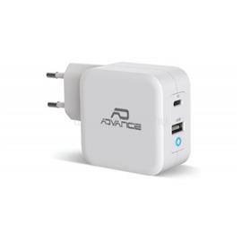 ADVANCE POWERFLEX TURBO 65W telefon töltő adapter (USB-C+USB-A, 65W, fehér) PD-65G small