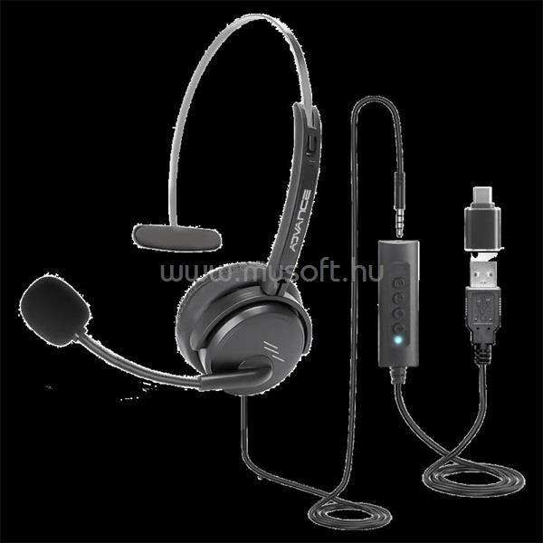 ADVANCE SMARTPHONICS 350 vezetékes headset (3,5mm Jack/USB, 1,5m kábel, fekete)