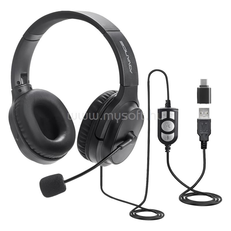 ADVANCE SMARTPHONICS 550 vezetékes headset (USB, 1,9m kábel, fekete)