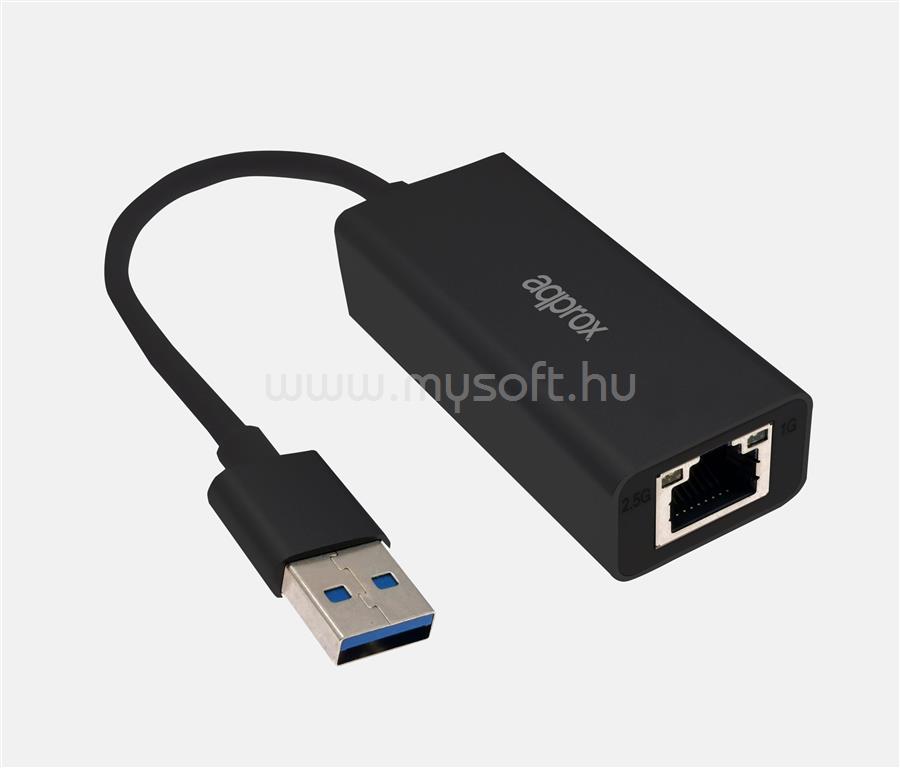 APPROX Átalakító - USB3.0 to 2.5G RJ45 (10/100/1000/2500Mbps) Fekete