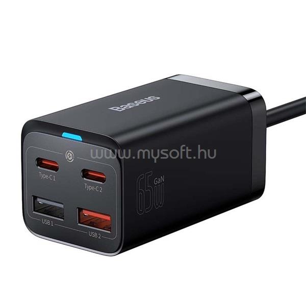 BASEUS CCGP040101 GaN3 Pro 65W 2xUSB/2xType-C fekete gyorstöltő