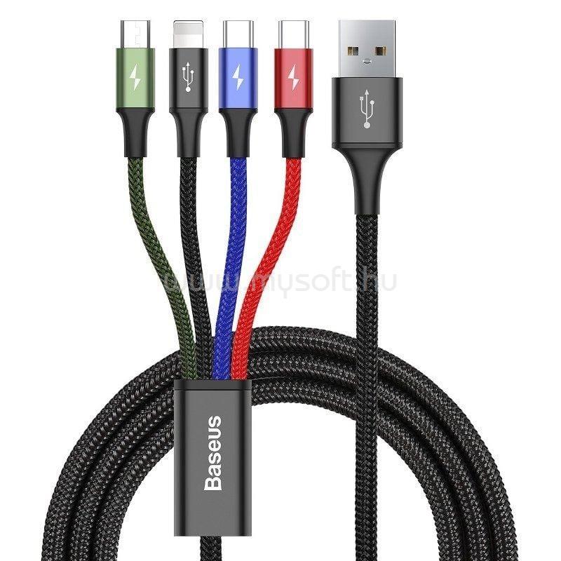 BASEUS Fast 4 az 1-ben USB --> 2xUSB-C, Lightning, Micro USB kábel 1.2 m (fekete)