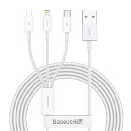 BASEUS Superior Series 3az1-ben USB-A -> USB-mikro/USB-C/Lightning kábel 1.2m (fehér) CAMLTYS-02 small