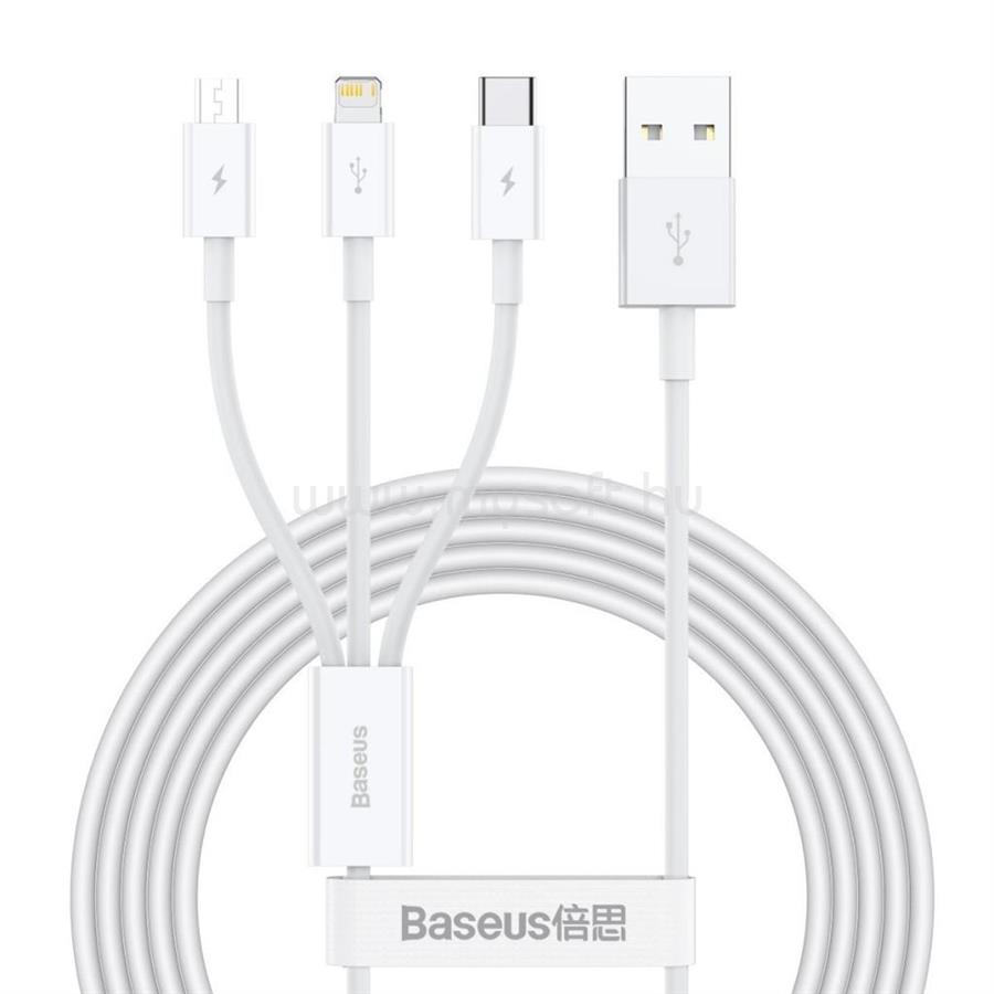 BASEUS Superior Series 3az1-ben USB-A -> USB-mikro/USB-C/Lightning kábel 1.2m (fehér)