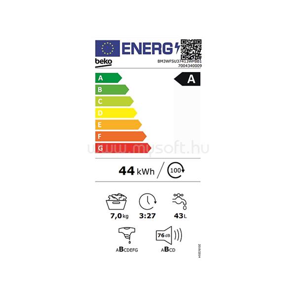 BEKO BM3WFSU37413WPBB1 elöltöltős mosógép