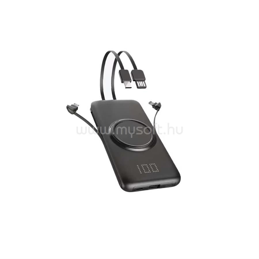 BLACKBIRD P1 10000mAh powerbank digitális kijelző, USB + Type-C + Micro-USB + Lighning csatlakozó (fekete)