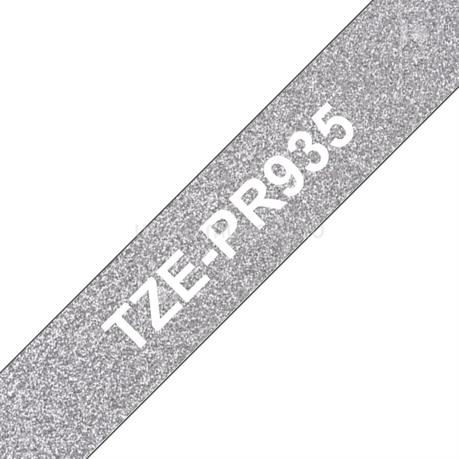 BROTHER TZe-PR935 Ezüst alapon fehér színű szalag 12 mm széles (8m)