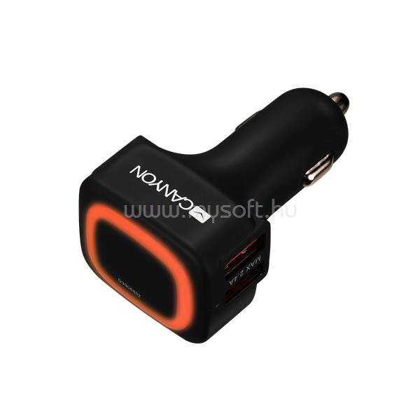 CANYON Autós Töltő, 4 portos, 4xUSB, 5V-4,8A, LED világítás, fekete - CNE-CCA05B