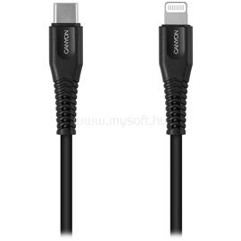 CANYON MFI-4 Type C Cable To MFI Lightning for Apple, PVC Mouling,Function:with full feature( data transmission and PD charging) Output:5V/2.4A , OD:3.5mm, cable length 1.2m, 0.026kg,Color:Black CNS-MFIC4B small