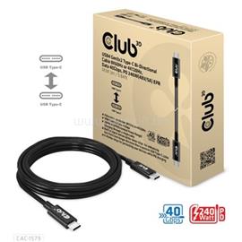 CLUB3D USB4 Gen3x2 Type-C Bi-Directional Cable 8K60Hz or 4K120Hz, Data 40Gbps, PD 240W(48V/5A) EPR M/M 3m CAC-1579 small