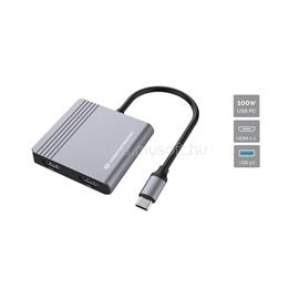 CONCEPTRONIC Notebook Dokkoló - DONN13G (Bemenet: USB-C, Kimenet: 2xHDMI+USB-C PD:100W+USB-A, ezüst) DONN13G small