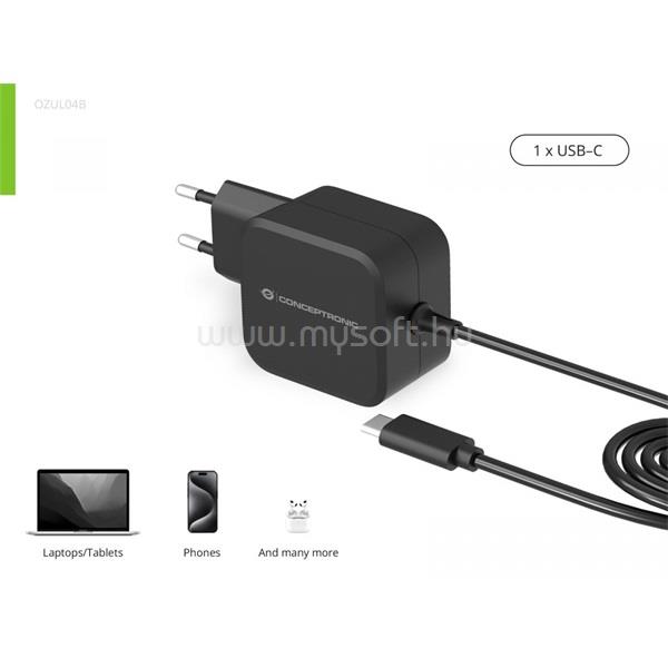 CONCEPTRONIC OZUL04BE univerzális töltő adapter (USB-C, 67W, 3,3-21V, fekete, 1,8m)