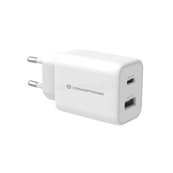 CONCEPTRONIC telefon töltő adapter - ALTHEA11W (USB-C+USB-A, 33W, fehér)