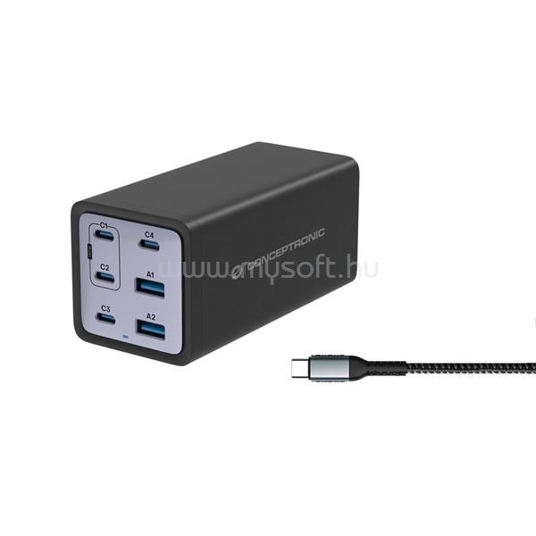 CONCEPTRONIC telefon töltő adapter - OZUL06BE (4x USB-C+2x USB-A, 200W, fekete)