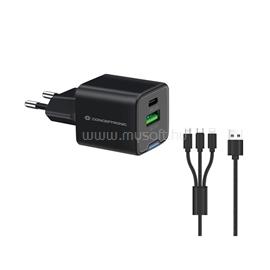 CONCEPTRONIC telefon töltő adapter+kábel - ALTHEA16B (USB-C+USB-A, 33W, 3in1 töltő kábel, fekete) ALTHEA16B small