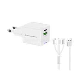 CONCEPTRONIC telefon töltő adapter+kábel - ALTHEA16W (USB-C+USB-A, 33W, 3in1 töltő kábel, fehér) ALTHEA16W small