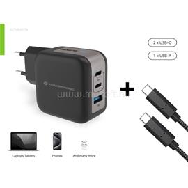 CONCEPTRONIC telefon töltő adapter+kábel - ALTHEA17B (2xUSB-C+USB-A, 67W, USB-C töltő kábel, fekete) ALTHEA17B small