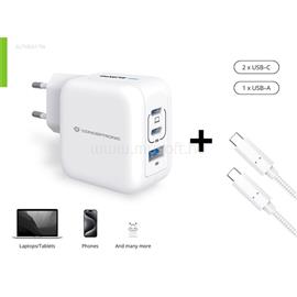 CONCEPTRONIC telefon töltő adapter+kábel - ALTHEA17W (2xUSB-C+USB-A, 67W, USB-C töltő kábel, fehér) ALTHEA17W small