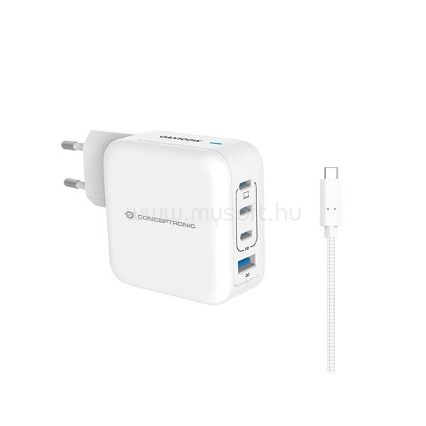 CONCEPTRONIC telefon töltő adapter+kábel - ALTHEA18W (3xUSB-C+USB-A, 100W, USB-C töltő kábel, fehér)