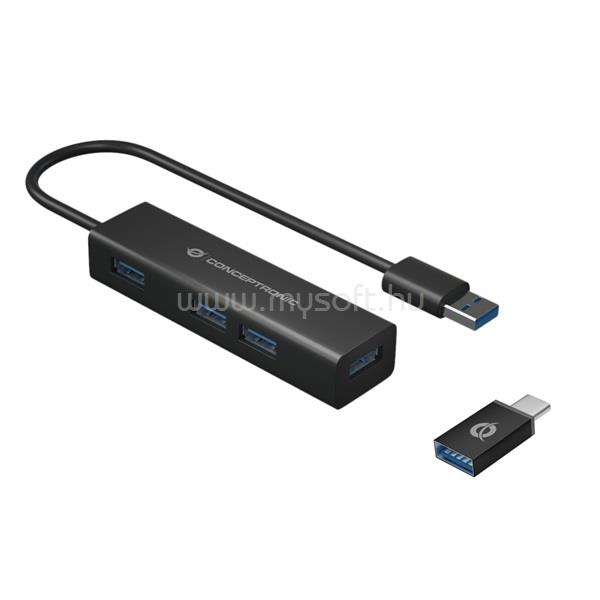 CONCEPTRONIC USB Hub - HUBBIES06B (4 Port, USB3.0, fekete)