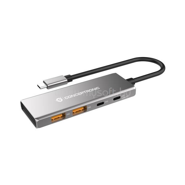 CONCEPTRONIC USB Hub - HUBBIES15G (4 Port, USB-C to 2x USB-C+2x USB-A, szürke)