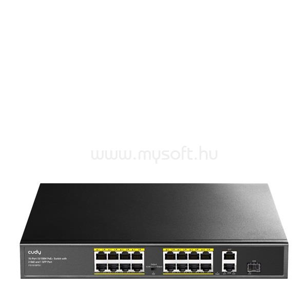 CUDY FS1018PS1 Switch 16x100Mbps (16xPOE+) + 2x1000Mbps Uplink + 1xSFP port, Fémházas Asztali/Rackes