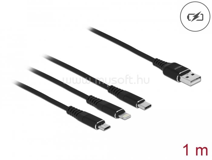 DELOCK 1 m hosszú, USB töltő kábel 3 az 1-ben Lightning -, Micro USB- és USB Type-C  csatlakozáshoz