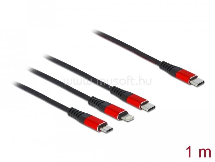DELOCK 1 m hosszú, USB töltő kábel 3 az 1 USB Type-C  apa Lightning -, Micro USB- és USB Type-C