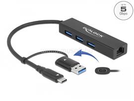 DELOCK 3 Port USB 3.2 Gen 1 Hub + Gigabit LAN USB Type-C  vagy A-típusú USB konnektorral DL64149 small