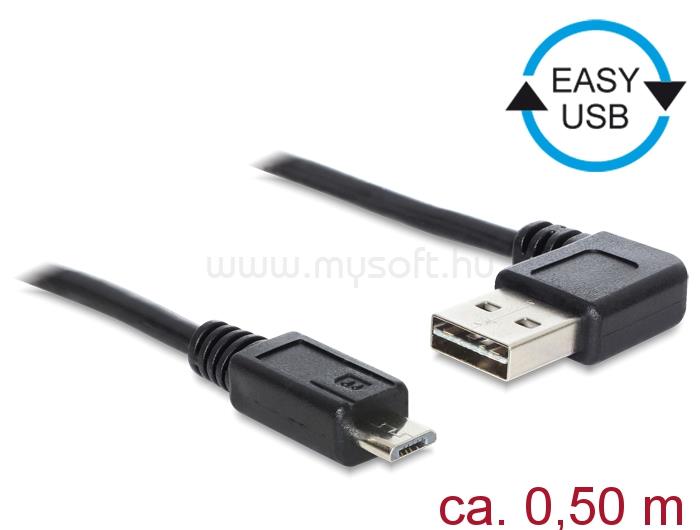 DELOCK Kábel, EASY-USB 2.0-s A- típusú csatlakozódugó, ívelt bal / jobb > USB 2.0-s Micro-B