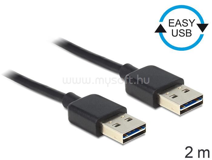 DELOCK Kábel, EASY-USB 2.0-s A-típusú csatlakozódugó > EASY-USB 2.0-s A-típusú csatlakozódugó, 2 m,