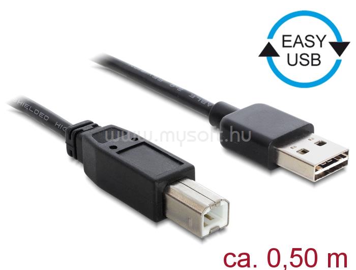 DELOCK Kábel, EASY-USB 2.0-s A-típusú csatlakozódugó > USB 2.0-s B-típusú csatlakozódugó, 0,5 m (fekete)