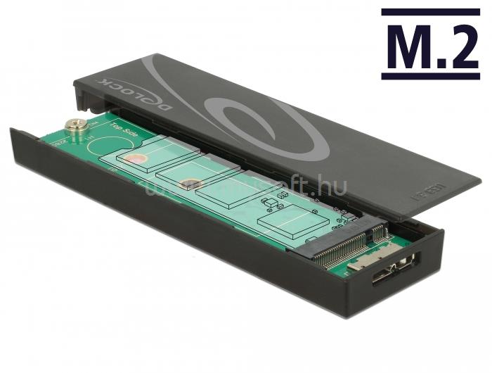 DELOCK M.2 SSD külso ház 42 / 60 / 80 mm > SuperSpeed USB 10 Gbps (USB 3.1 Gen 2) Micro B anya