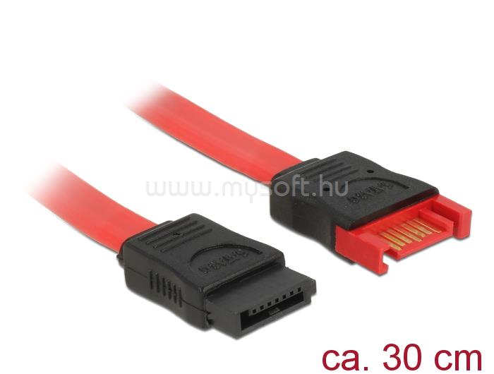 DELOCK SATA 6 Gb/s-s bővítőkábel csatlakozódugóval > SATA-s, csatlakozóhüvellyel, 30 cm, piros