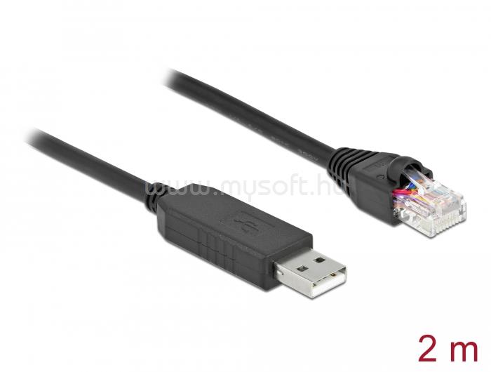 DELOCK Soros kapcsolati kábel FTDI chipszettel, USB 2.0 A-típusú apa - RS-232 RJ45 apa, 2 m hosszú