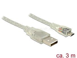 DELOCK USB 2.0-s kábel A-típusú csatlakozódugóval > USB 2.0 Micro-B csatlakozódugóval, 3 m, áttetsző DL83902 small
