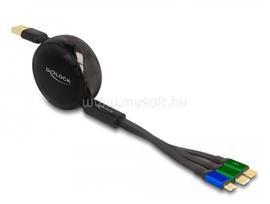 DELOCK USB 3 az 1-ben visszahúzható töltőkábel Micro USB-hez / 2 x USB Type-C gyorstöltéssel, fekete DL85359 small