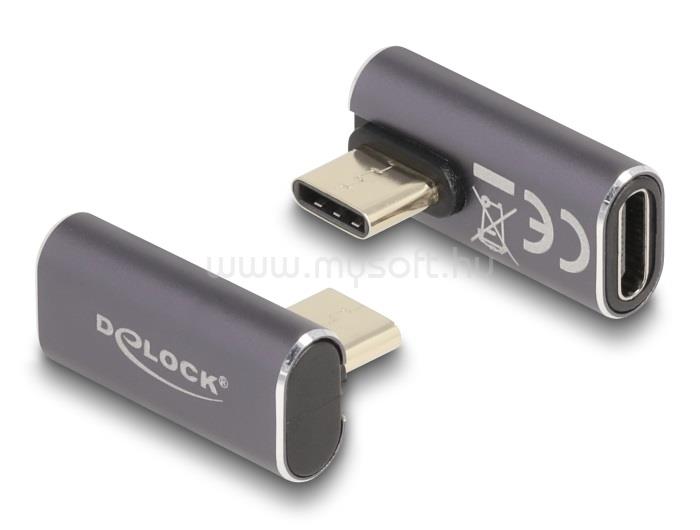 DELOCK USB Adapter 40 Gbps USB Type-C PD 3.0 100 W csatlakozódugóval - csatlakozóhüvellyel, elforgatott ívelt bal / jobb 8K 60 Hz fém