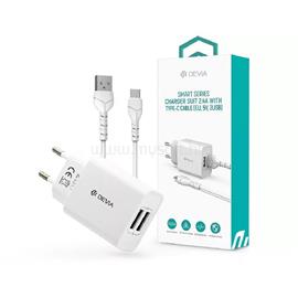 DEVIA ST364037 2xUSB 2,1A hálózati töltő adapter + USB - Type-C 1m kábel (fehér) ST364037 small