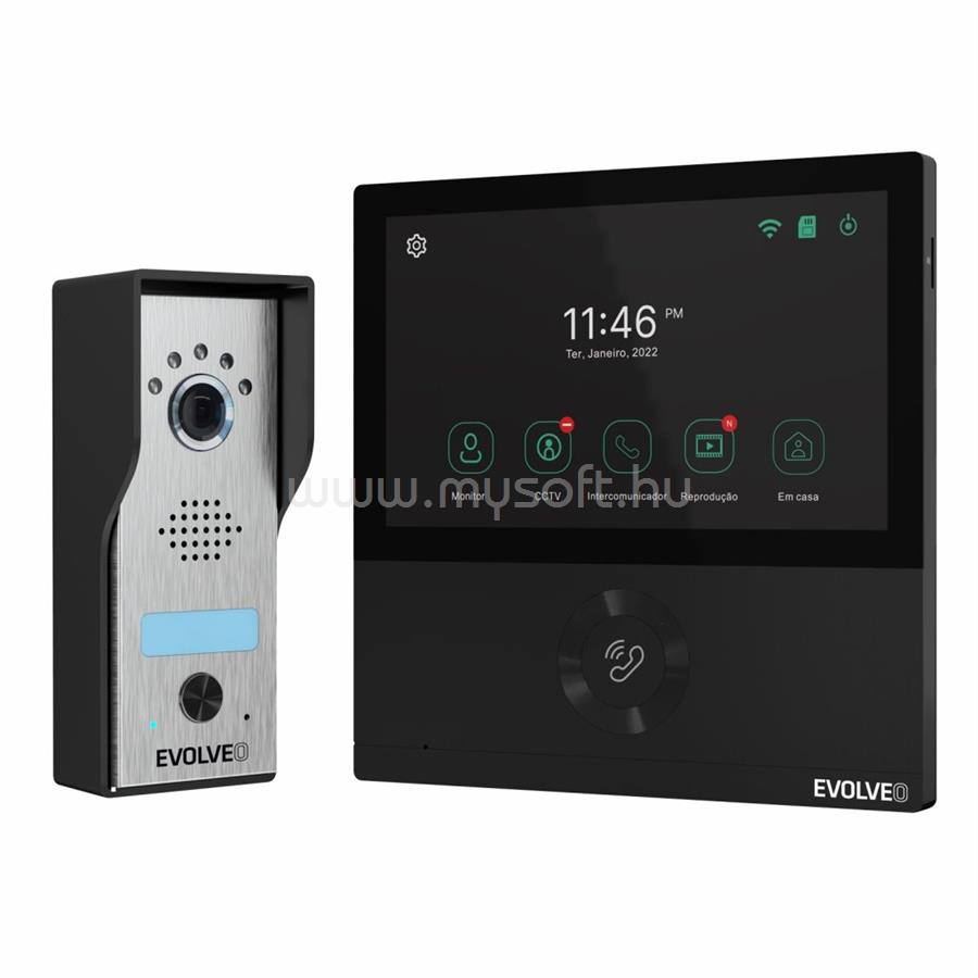 EVOLVEO DoorPhone AHD7, otthoni WiFi videotelefon készlet kapu- vagy ajtóvezérléssel fekete monitorral