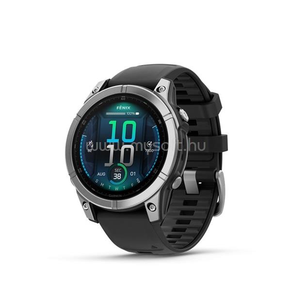 GARMIN fenix E AMOLED (47mm) fekete szilikon pántos okosóra (ezüst)